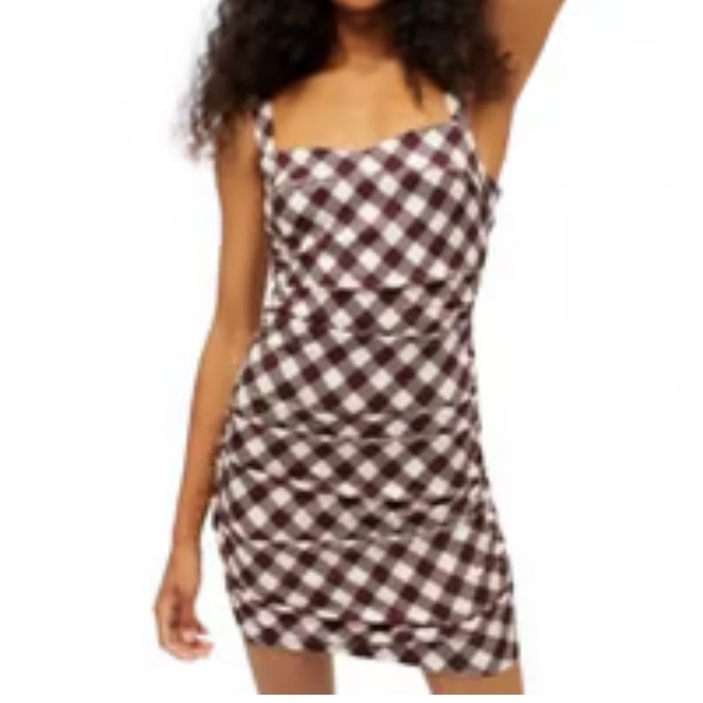 Urban Outfitters Dress Sz XS brown check gingham bodycon dress